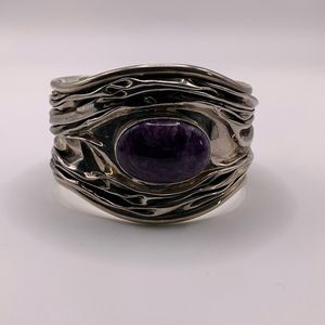 Dominique Dinouart Artisan Crafted Sterling Silver Gemstone Cuff in Charolite